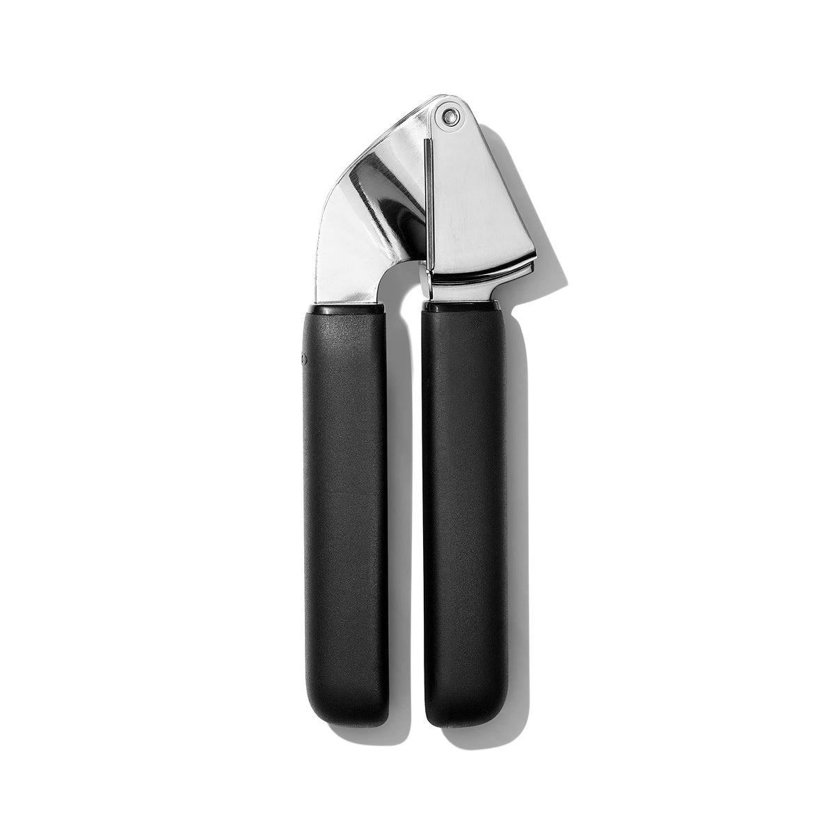 OXO Good Grips Garlic Press hopper view highlights large capacity for multiple cloves