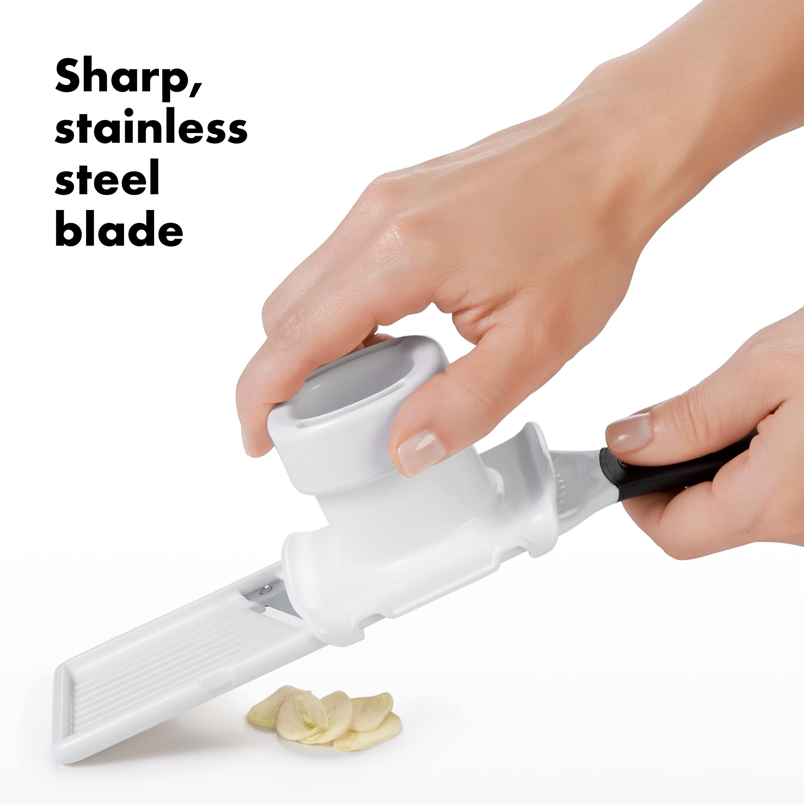 OXO Good Grips Garlic Slicer textured ramp prevents sticking