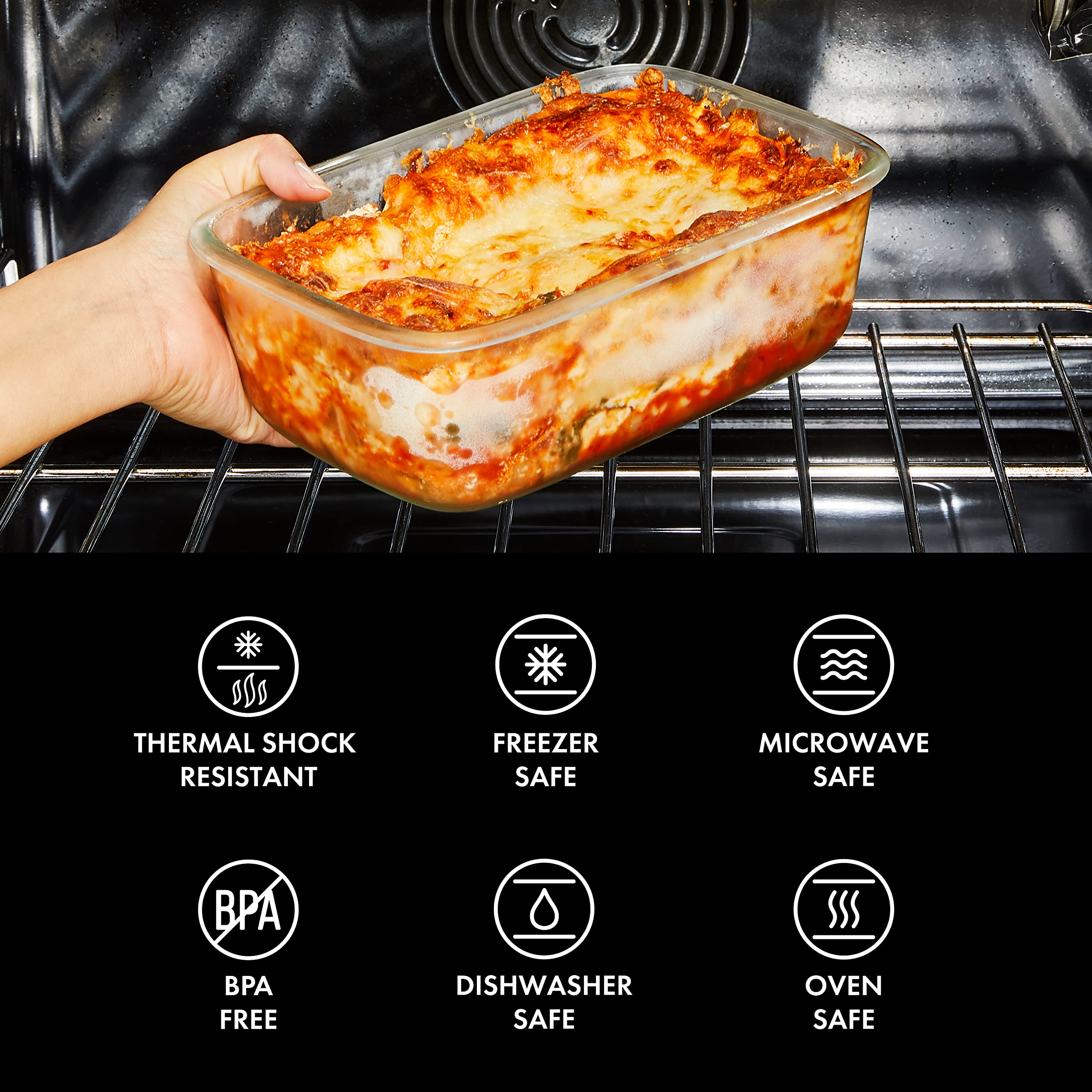 OXO Good Grips stackable glass containers neatly in a fridge