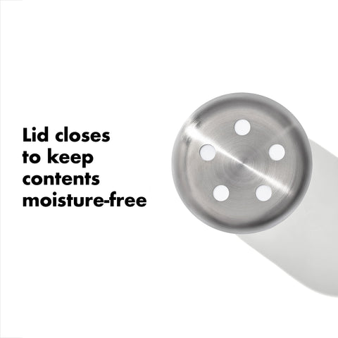 OXO Good Grips shaker with removable stainless steel top for easy cleaning.
