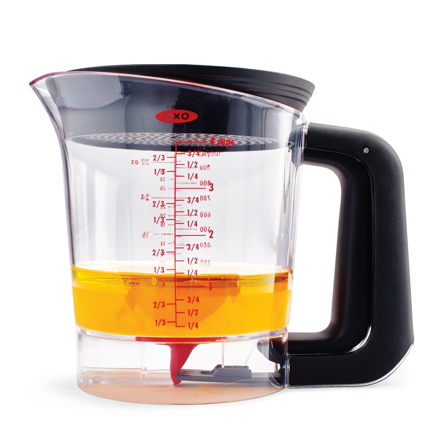 OXO Good Grips Good Gravy Fat Separator, pour action demonstrating bottom release