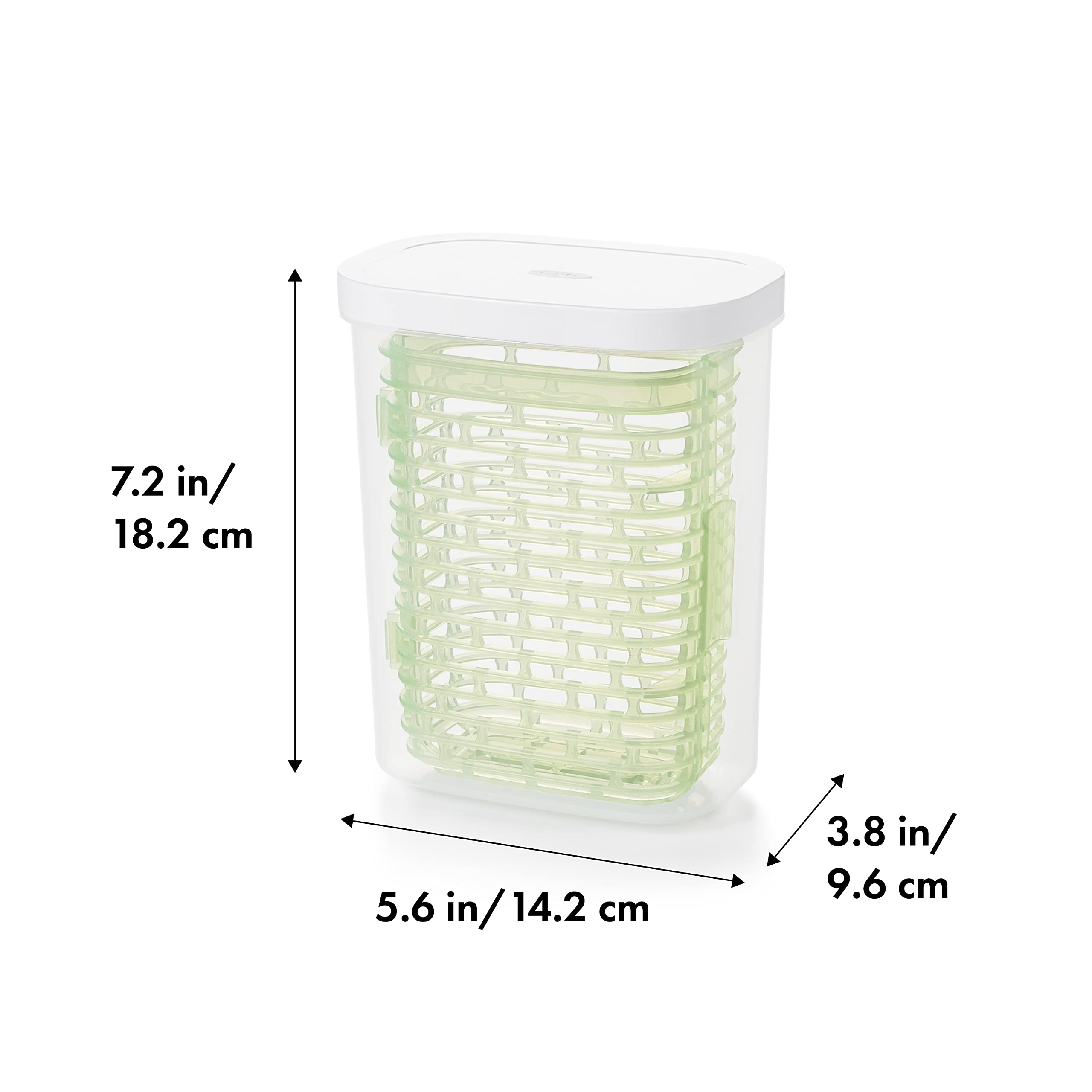 OXO Greensaver hinged lid and basket opened for easy herb access