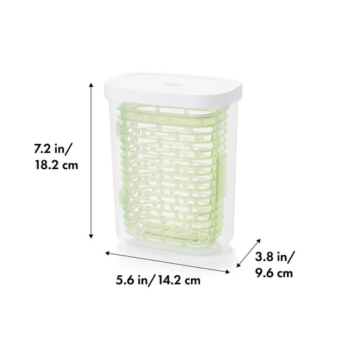 OXO Greensaver hinged lid and basket opened for easy herb access