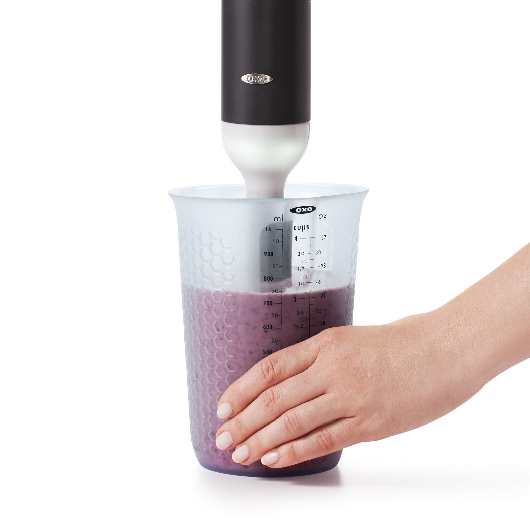 OXO Good Grips flat base minimizes tipping during countertop use.