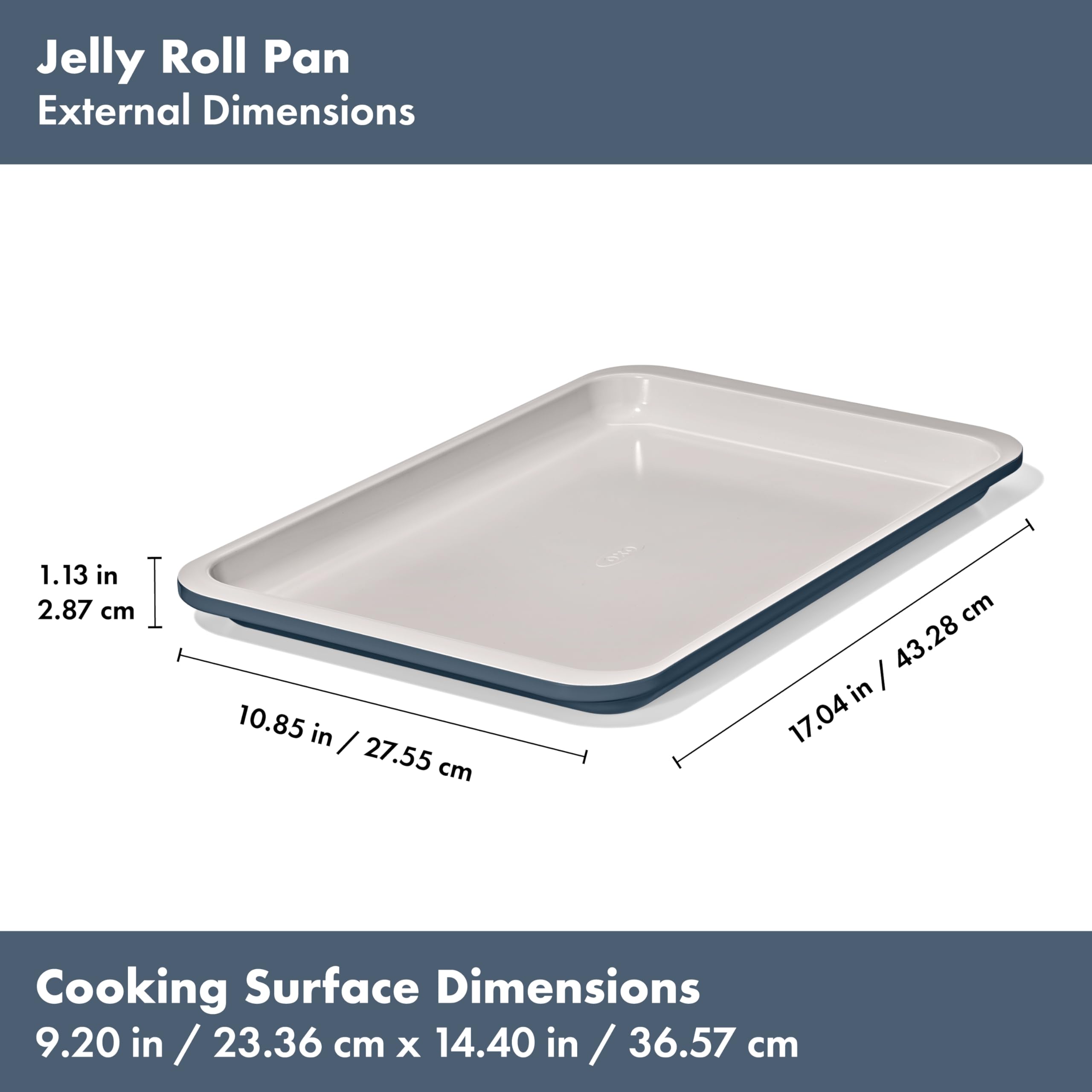 OXO Good Grips jelly roll pan exterior dimensions shown