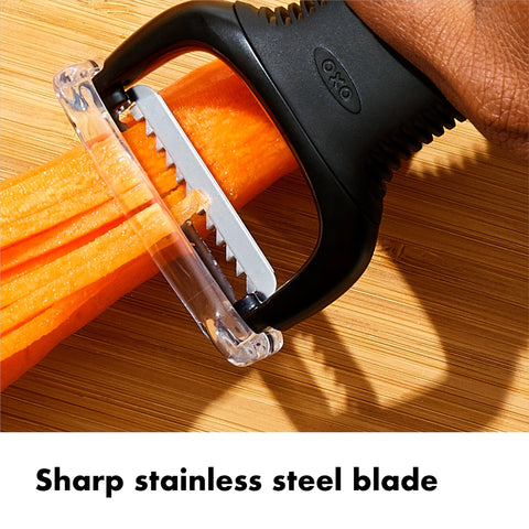 OXO Good Grips Julienne Peeler carrot strips ready for salads and toppings