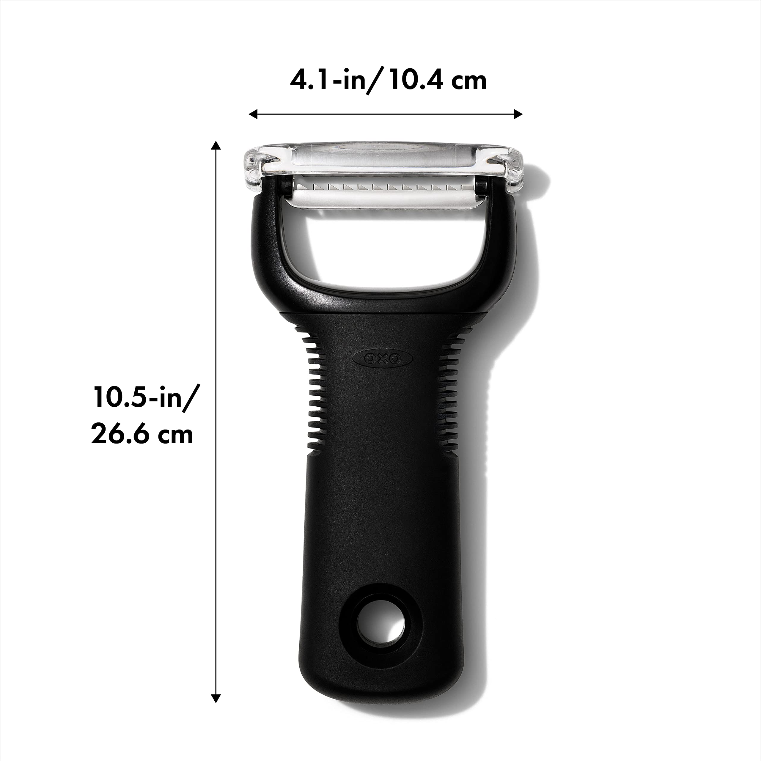 OXO Good Grips Julienne Peeler ergonomic grip supports steady slicing