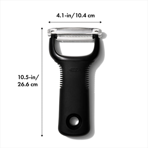 OXO Good Grips Julienne Peeler ergonomic grip supports steady slicing