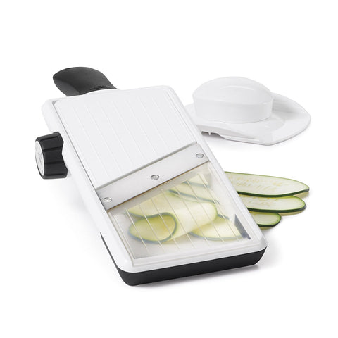 OXO Good Grips Large Mandoline angled blade delivers even, precise slices.