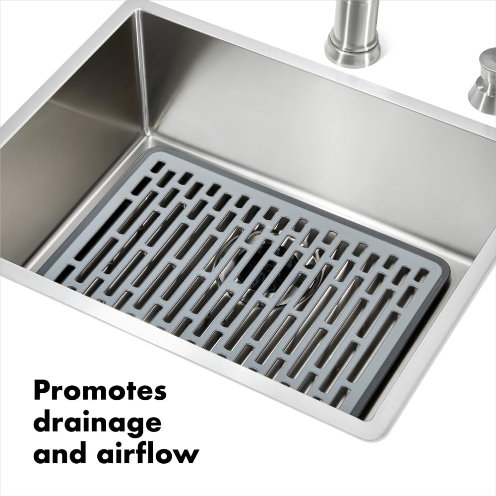 OXO Good Grips Large Sink Mat non-slip feet keep the mat in place.