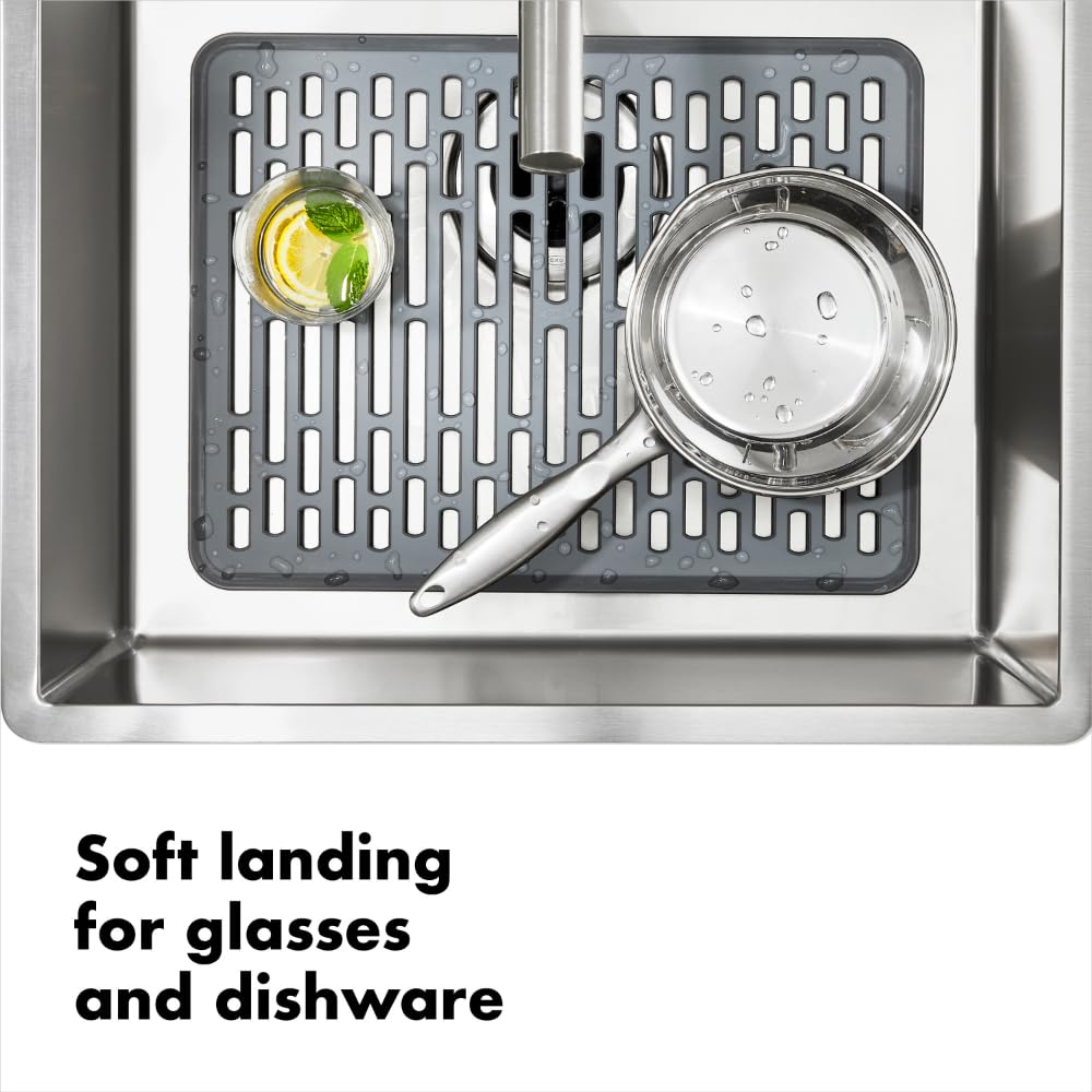 OXO Good Grips Large Sink Mat raised design supports drainage in busy sinks.