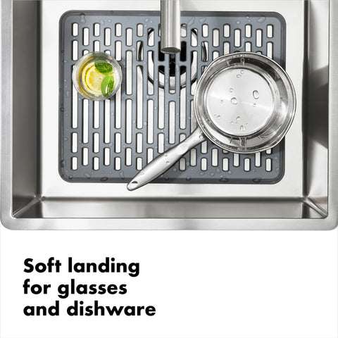 OXO Good Grips Large Sink Mat raised design supports drainage in busy sinks.