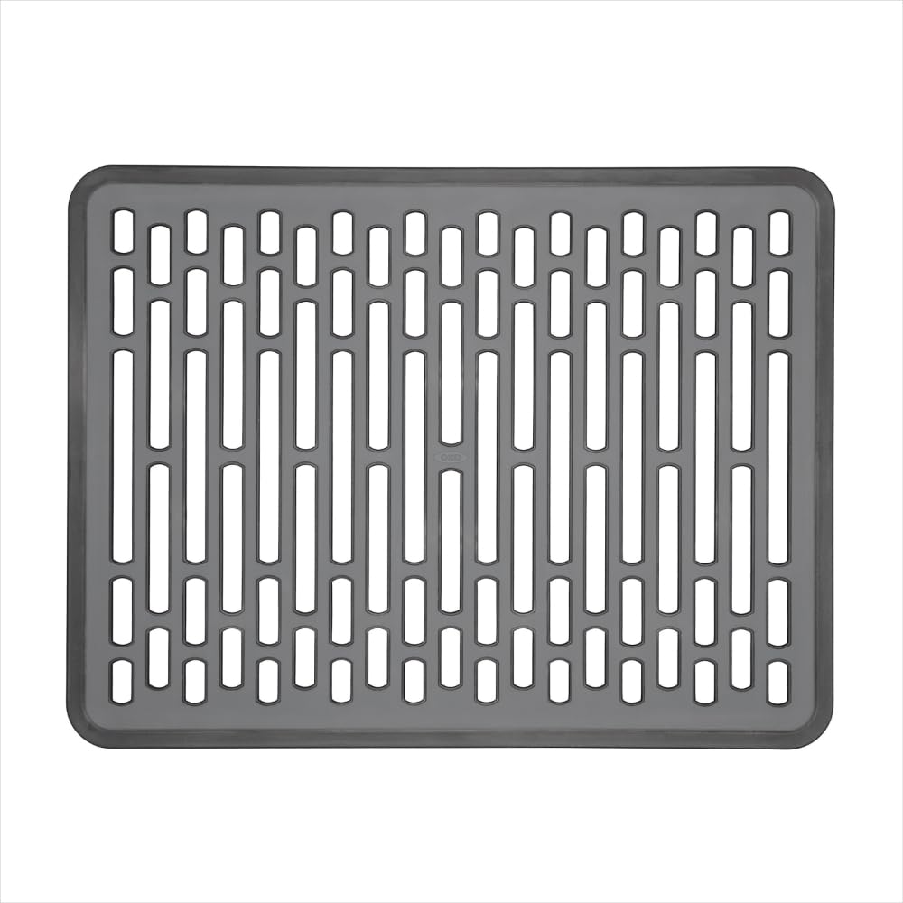 OXO Good Grips Large Sink Mat soft surface protects dishes and sink from scratches.
