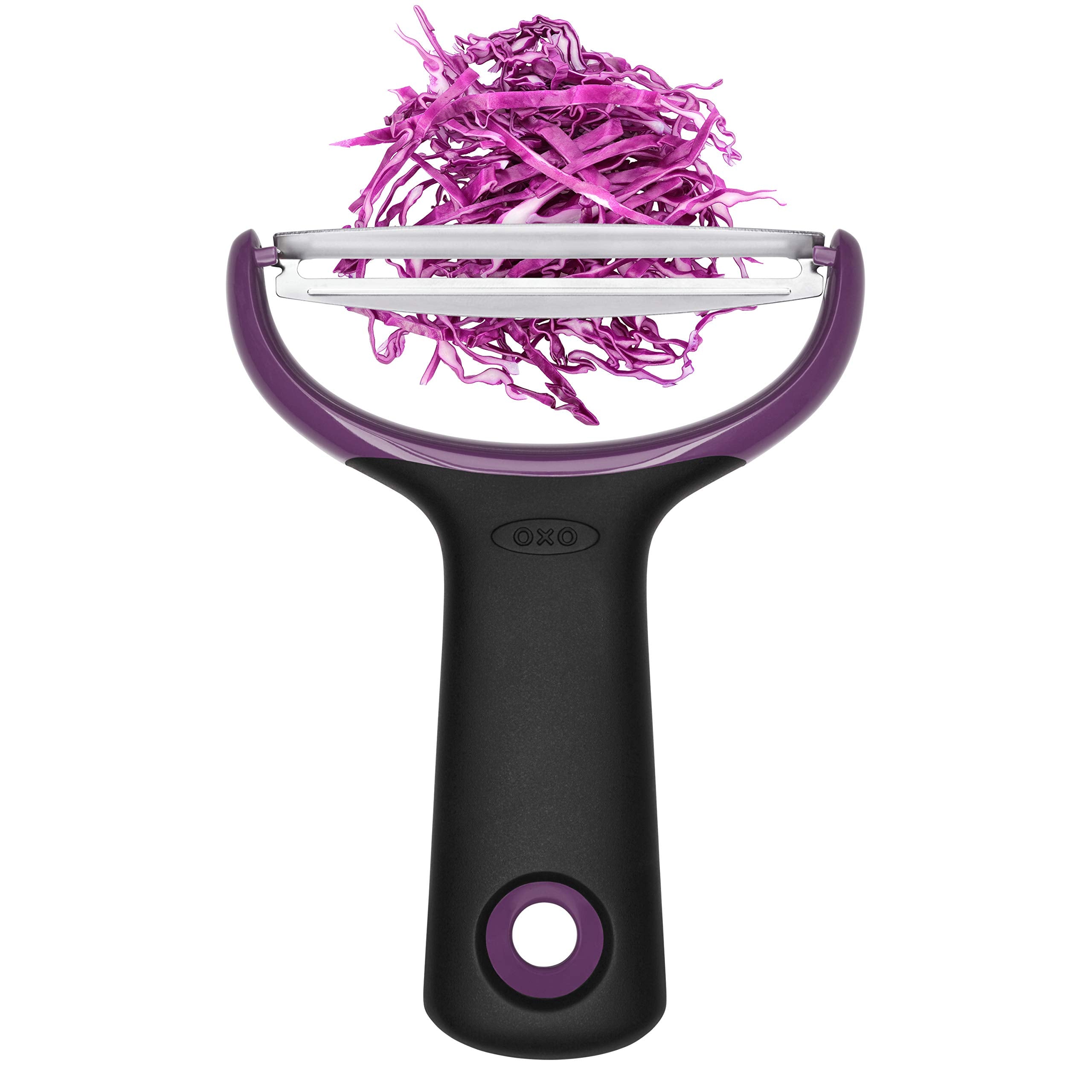 OXO Good Grips peeler peeling butternut squash strips without effort.