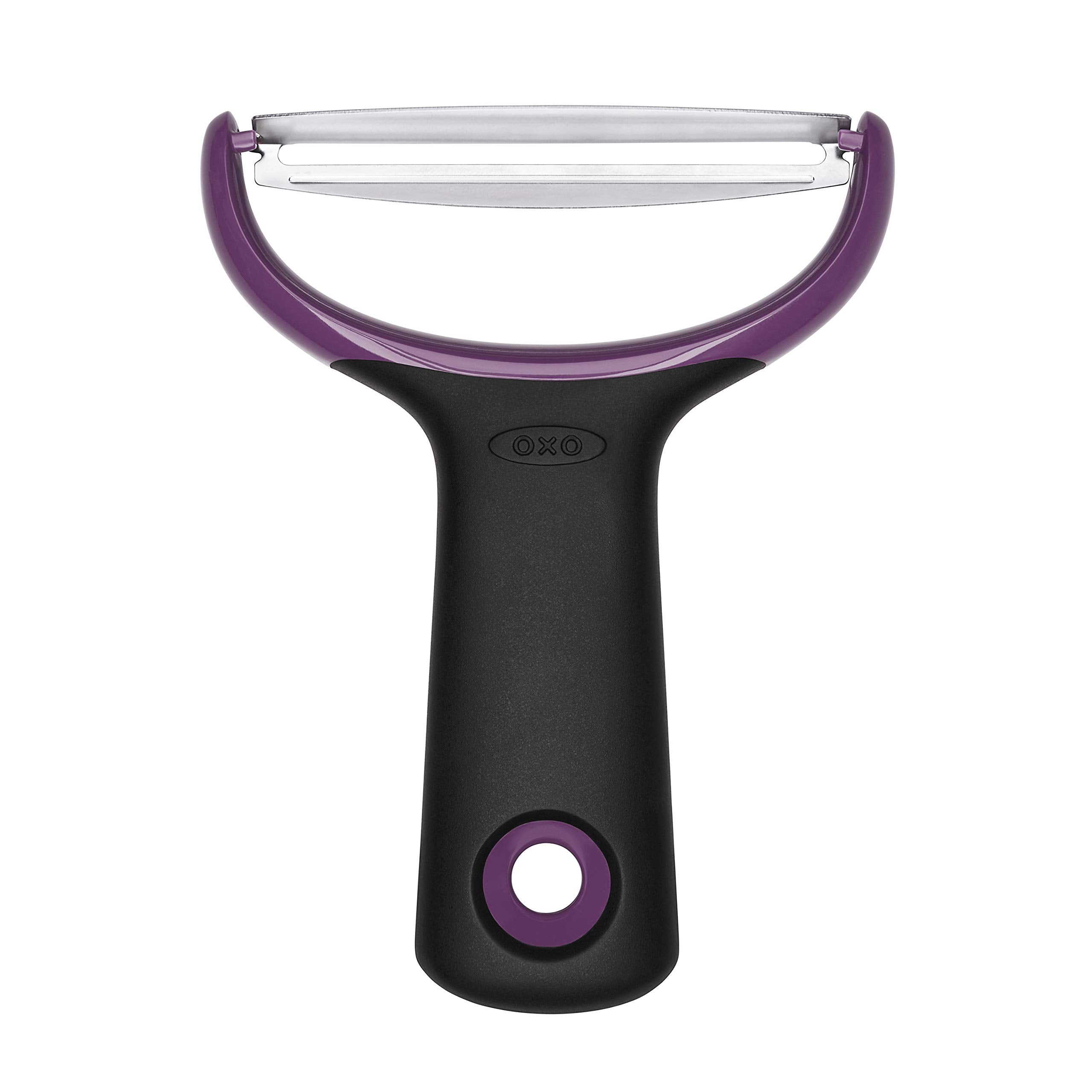 OXO Good Grips Large Vegetable Y-Prep Peeler close-up showing ergonomic handle for comfortable peeling.