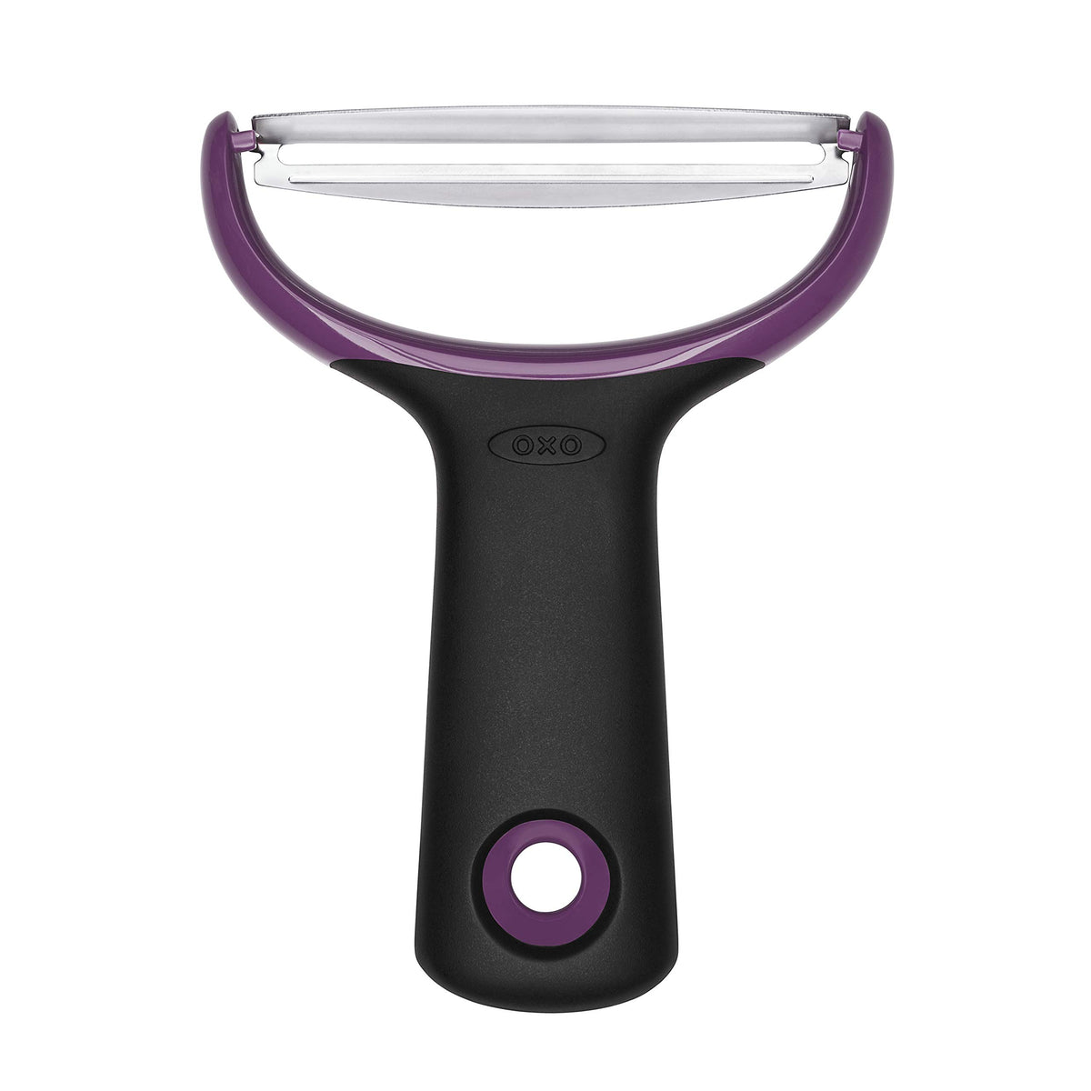 OXO Good Grips Large Vegetable Y-Prep Peeler close-up showing ergonomic handle for comfortable peeling.