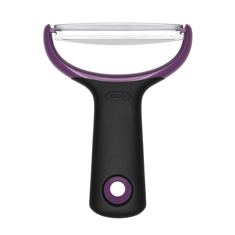 OXO Good Grips Large Vegetable Y-Prep Peeler close-up showing ergonomic handle for comfortable peeling.