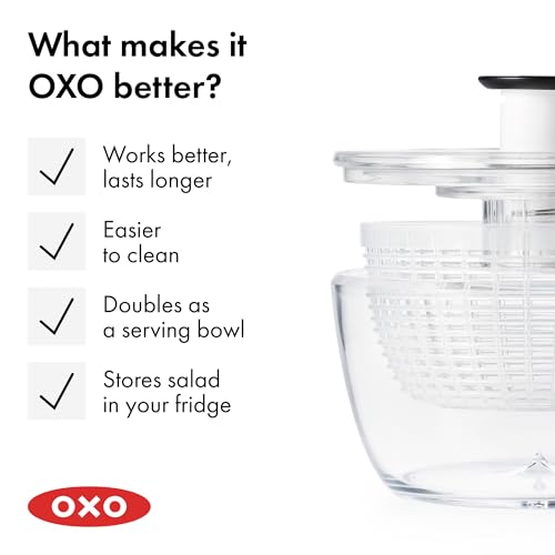 OXO Good Grips Little Salad Spinner compact design stores neatly.
