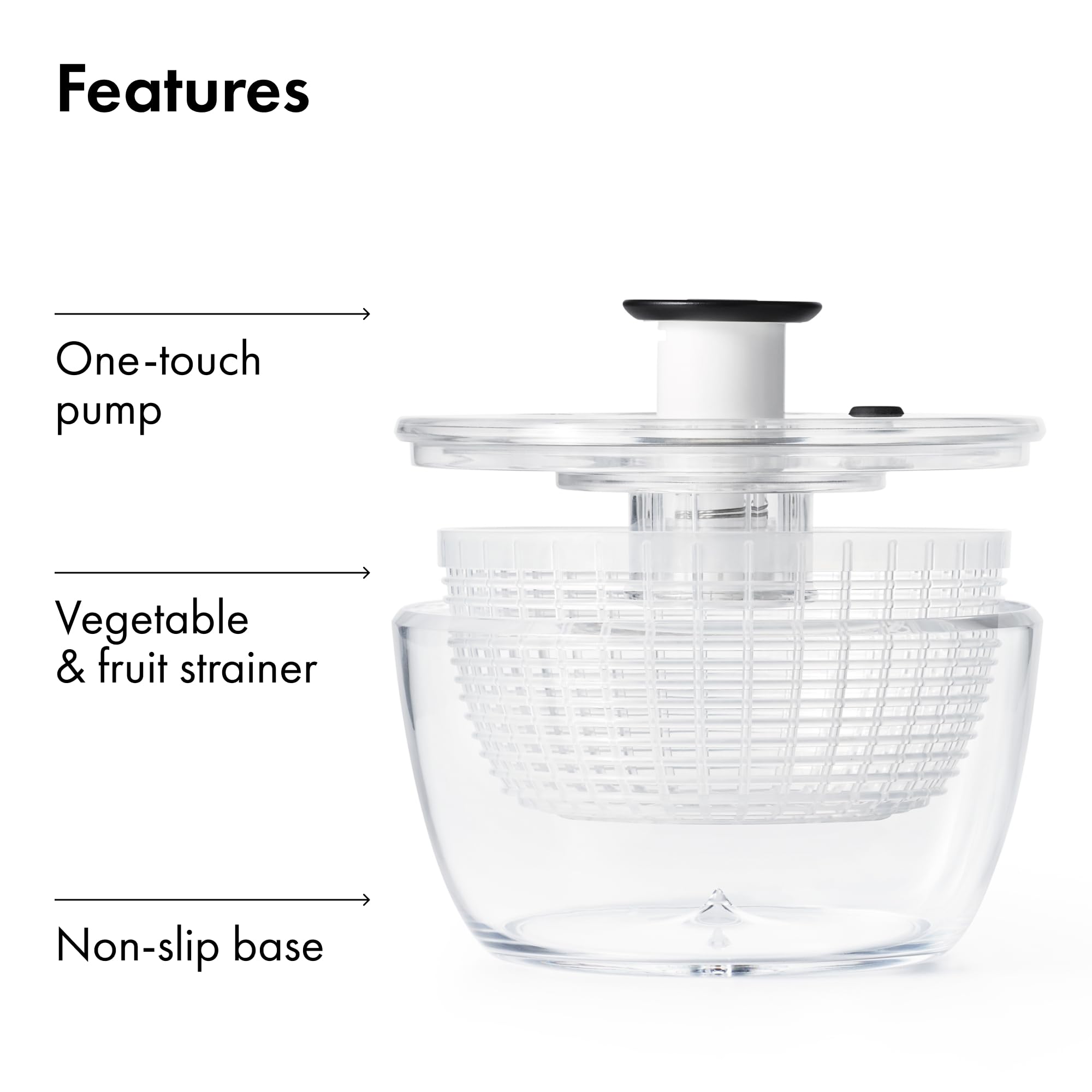 OXO Good Grips Little Salad Spinner large capacity for romaine or broccoli.