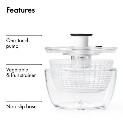 OXO Good Grips Little Salad Spinner large capacity for romaine or broccoli.