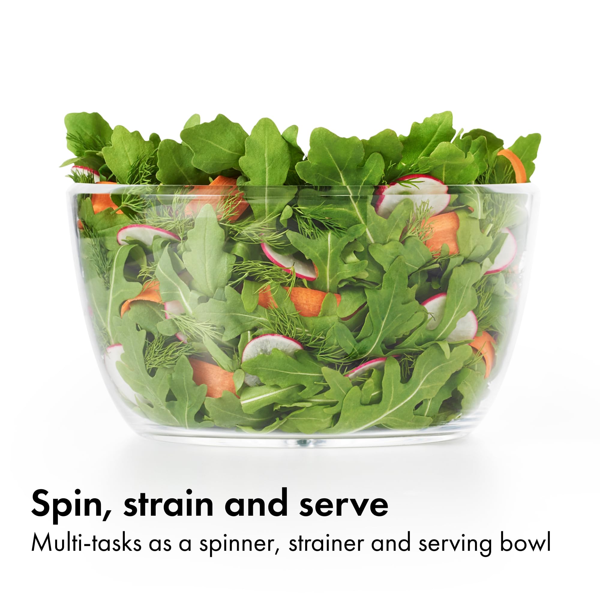 OXO Good Grips Little Salad Spinner lid comes apart for easy cleaning.