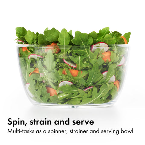 OXO Good Grips Little Salad Spinner lid comes apart for easy cleaning.