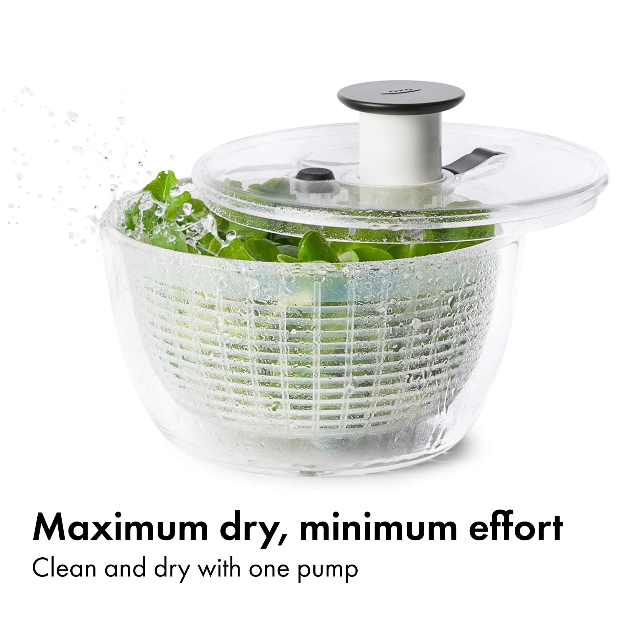 OXO Good Grips Little Salad Spinner non-skid base keeps the bowl steady.