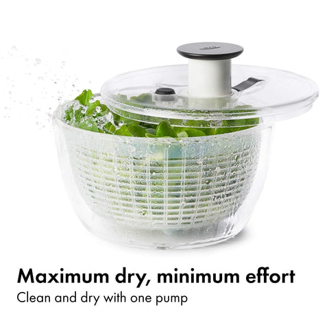 OXO Good Grips Little Salad Spinner non-skid base keeps the bowl steady.