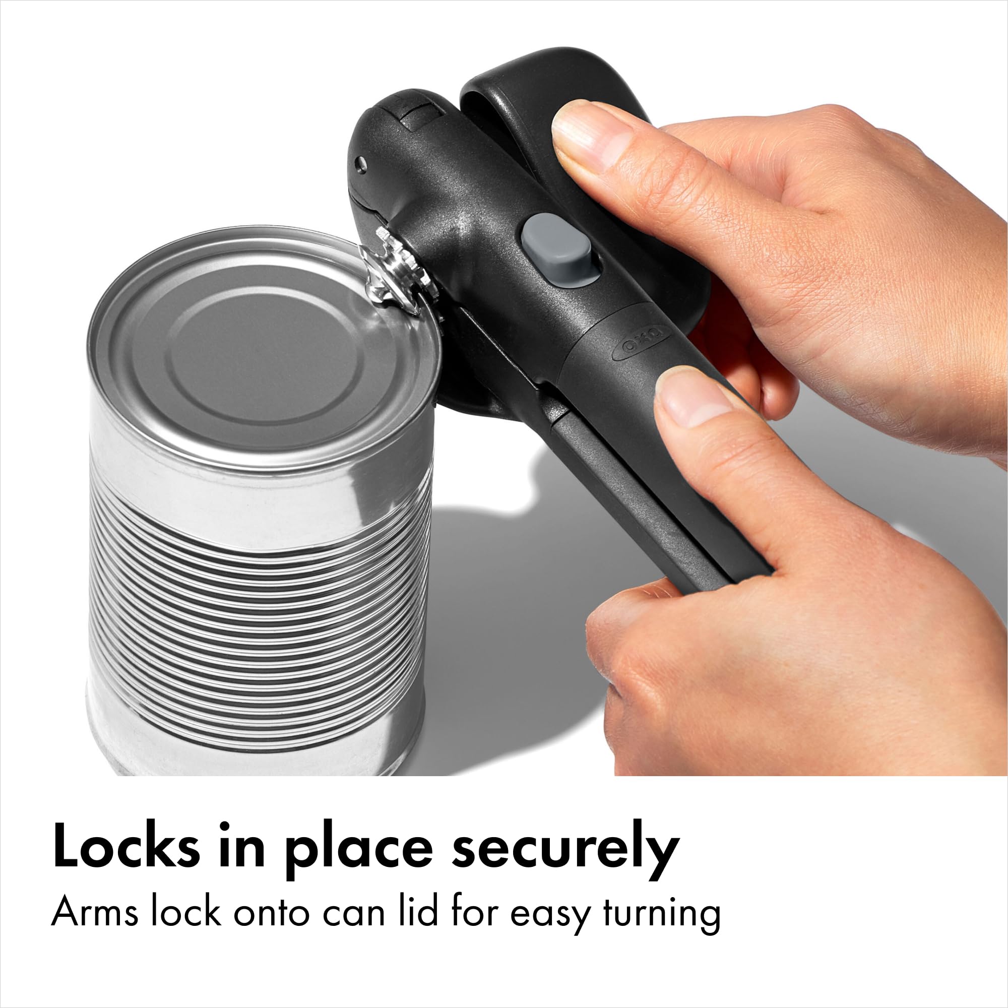 OXO cutting wheel slices lids cleanly for smooth can opening.