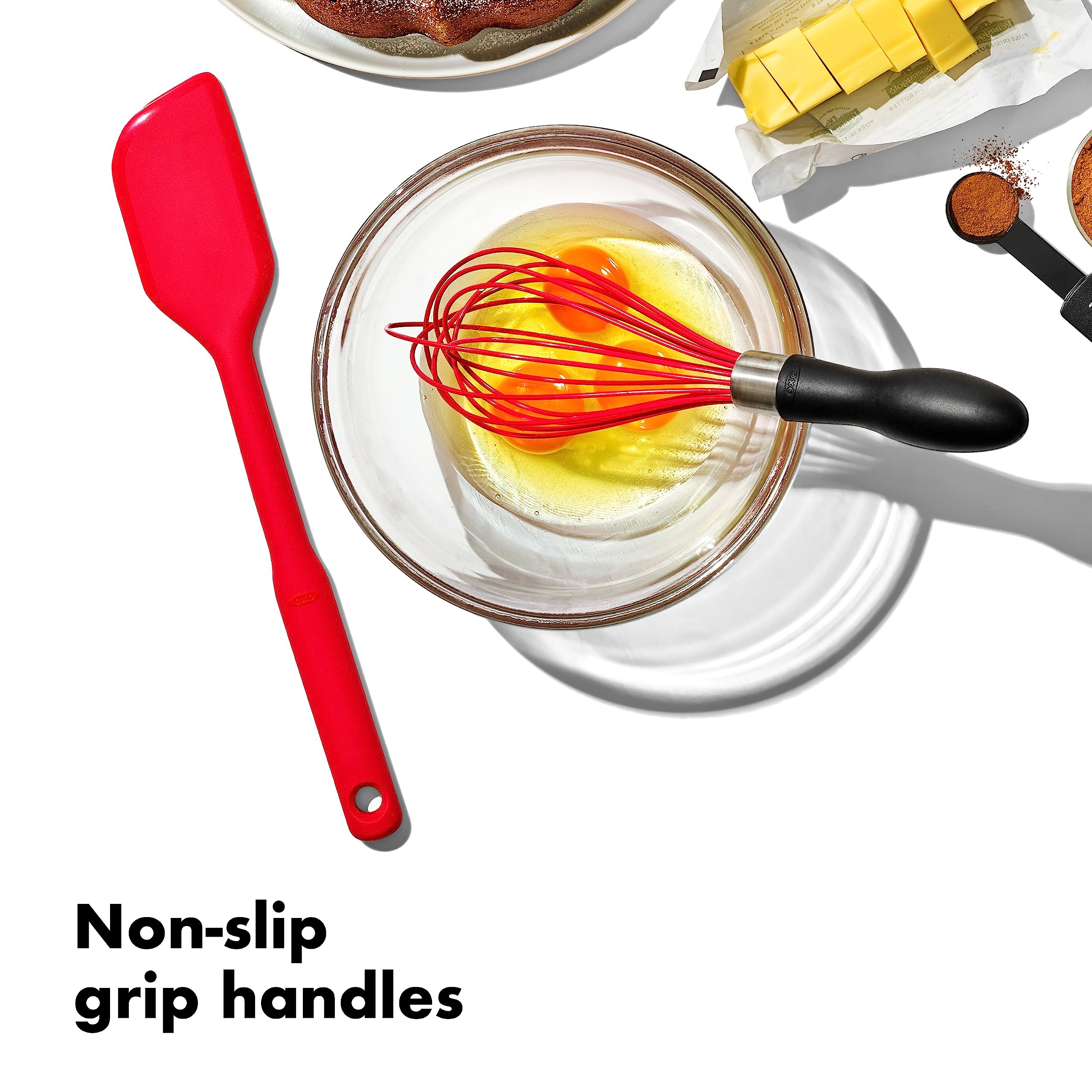 OXO Good Grips measuring cups and spoons for precise measurements.