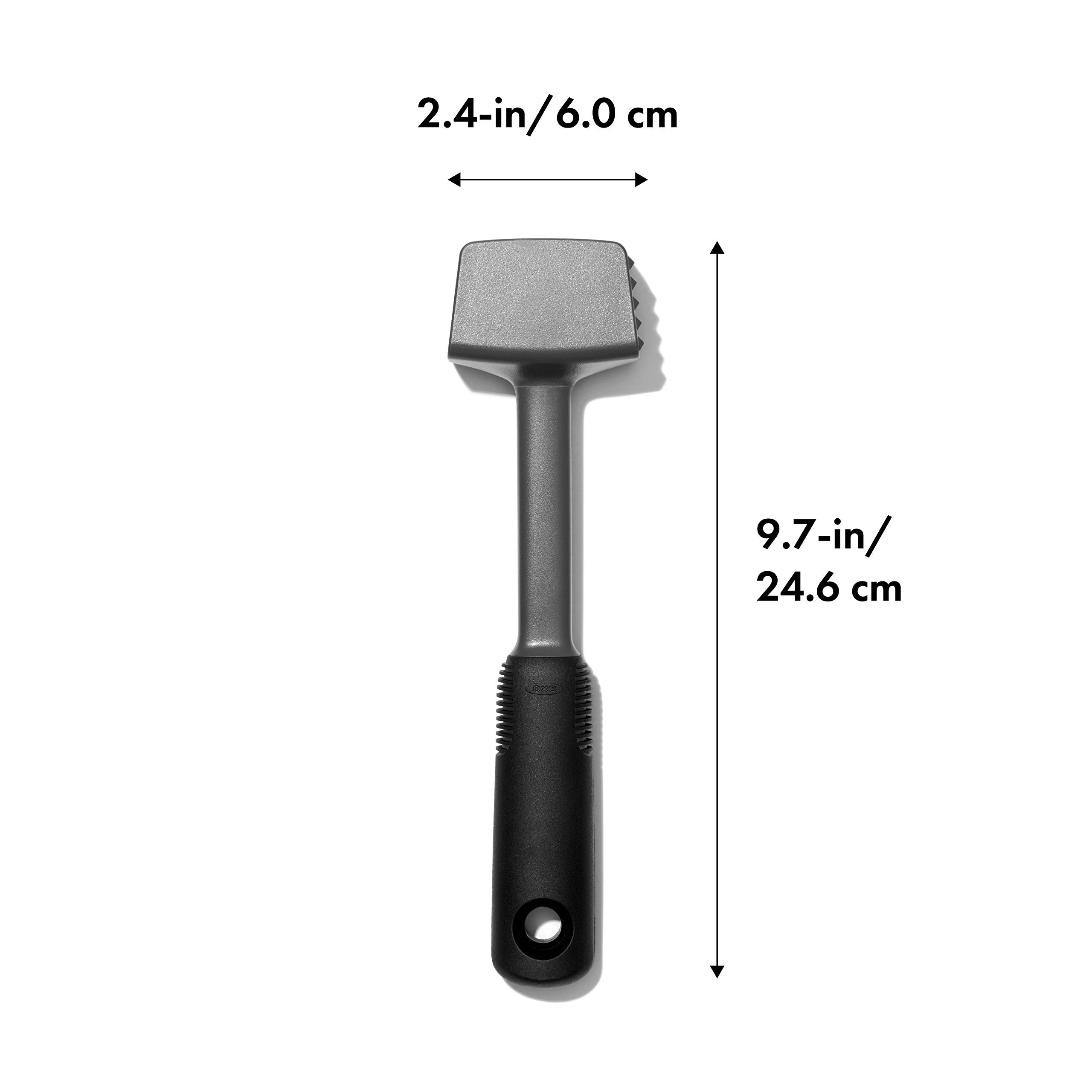 OXO Good Grips Meat Tenderizer flat side helps flatten meat quickly for even cooking.