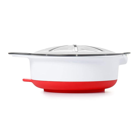 Stay-cool handle shown for safe, easy removal from microwave.