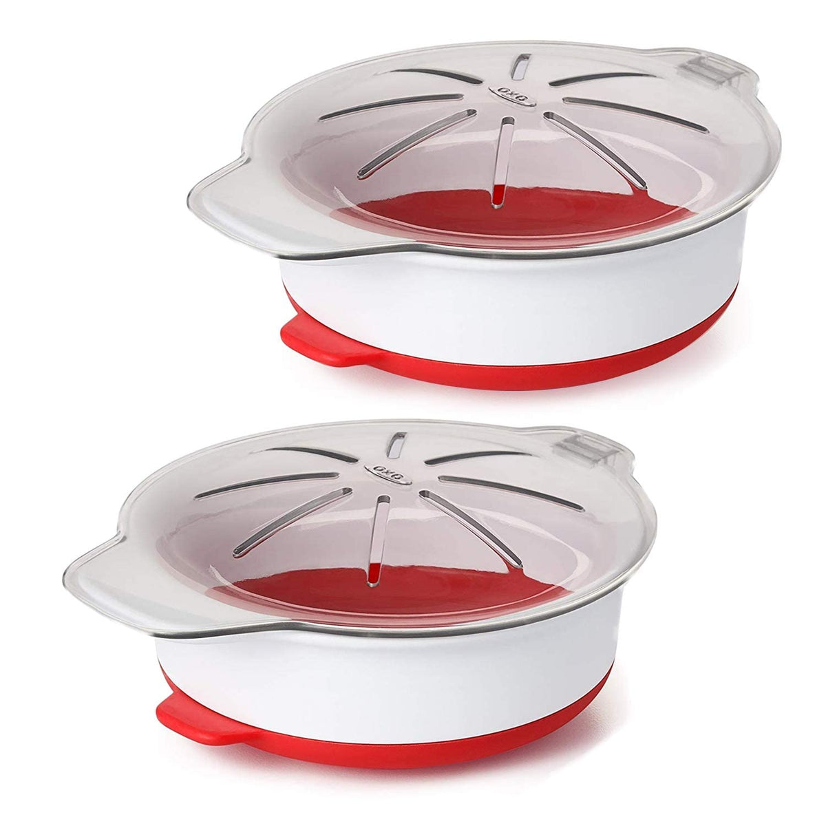 OXO Good Grips Microwave Egg Cooker 2-pack with stay-cool handle for quick breakfasts.
