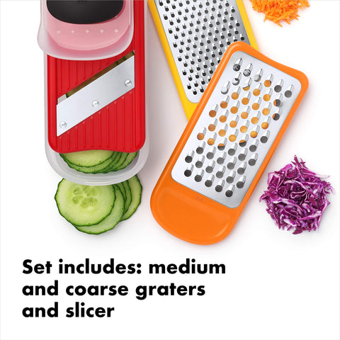 OXO Good Grips mini grate and slice set coarse grater for semi soft cheeses and onions