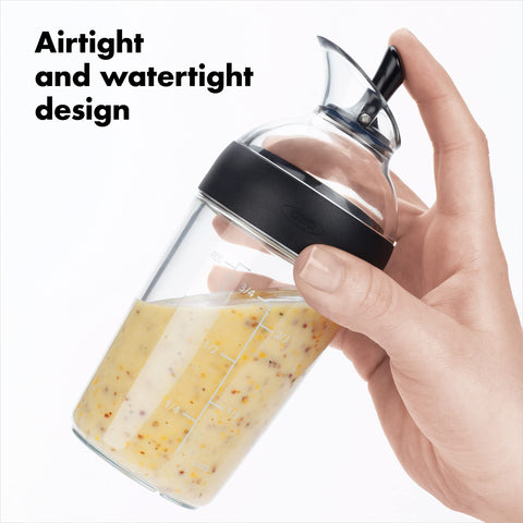 OXO Good Grips mini dressing shaker one-handed lever for simple use