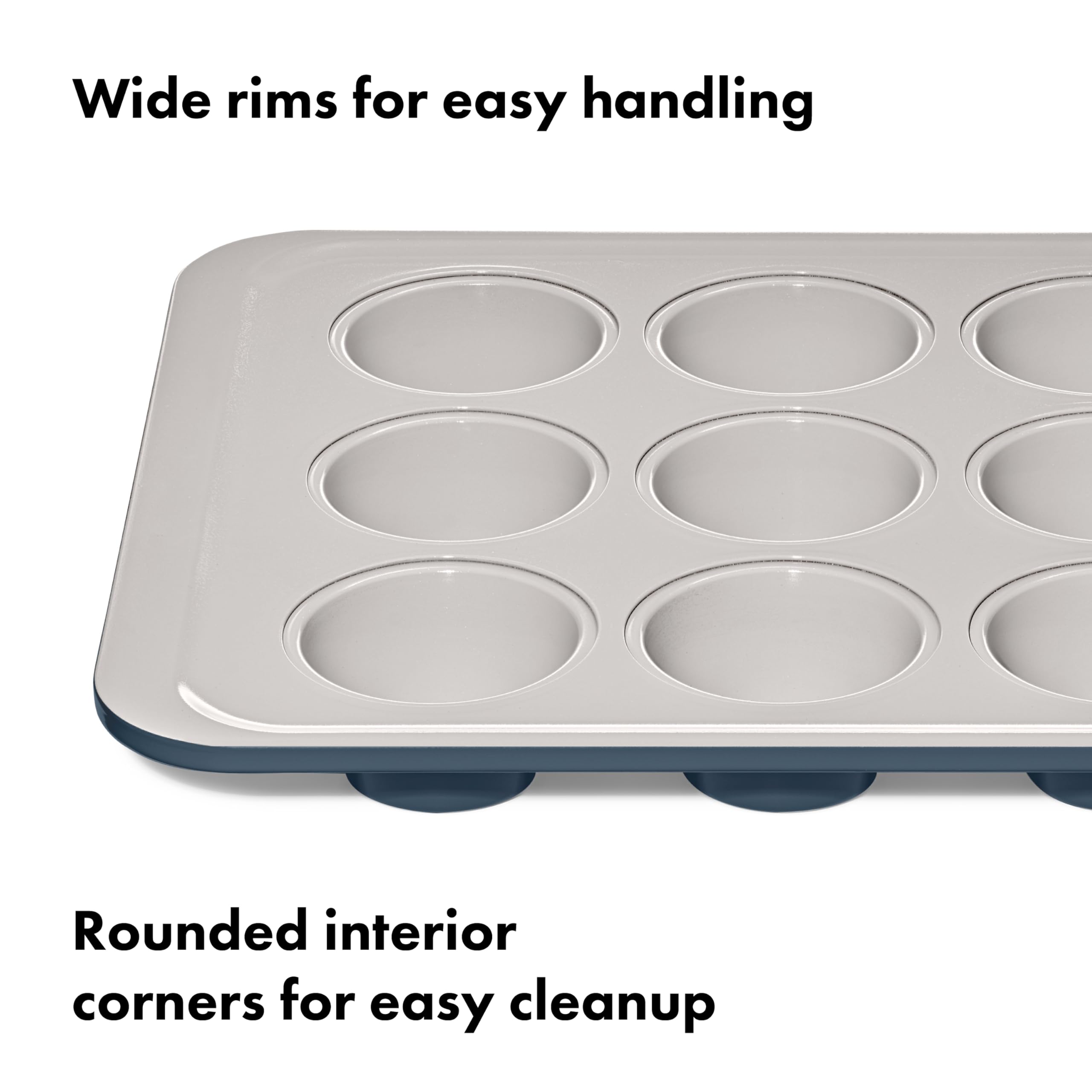 OXO Good Grips muffin pan rounded interior corners simplify cleaning.
