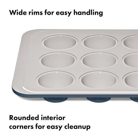 OXO Good Grips muffin pan rounded interior corners simplify cleaning.