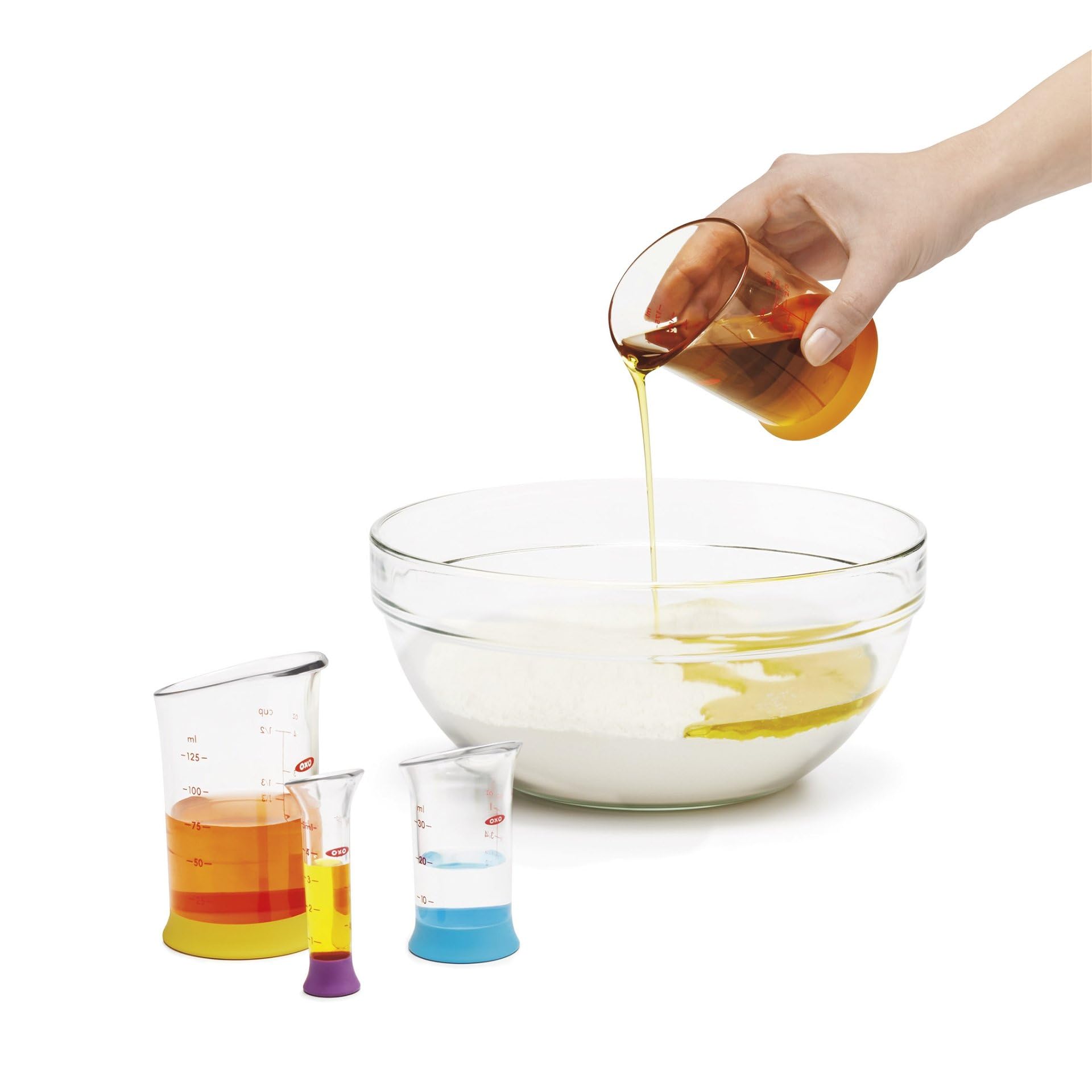 OXO Good Grips beaker with flat base for steady pouring and prep.