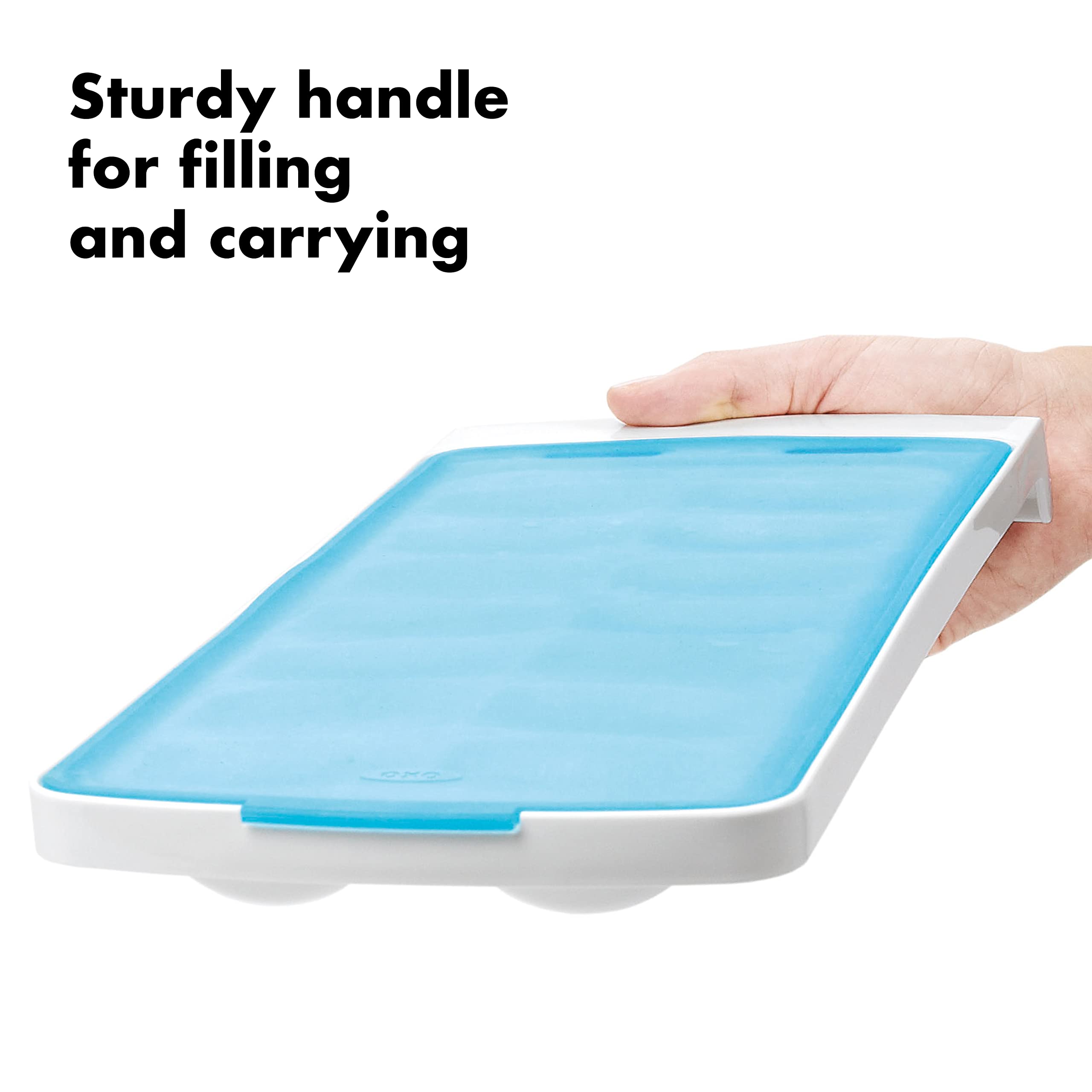 OXO Good Grips ice cube tray releases rounded cubes smoothly.