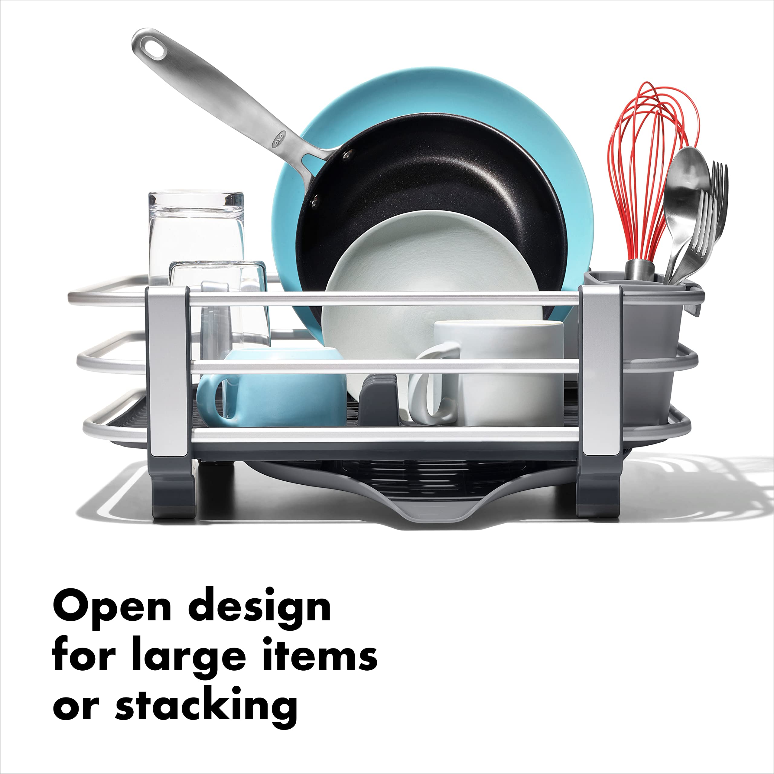 OXO Good Grips non-slip feet stabilize the rack on countertops.