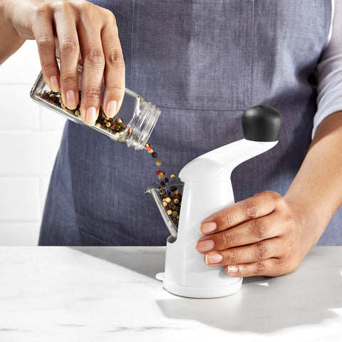 OXO Good Grips pepper mill showing ceramic grinding mechanism for durable texture control