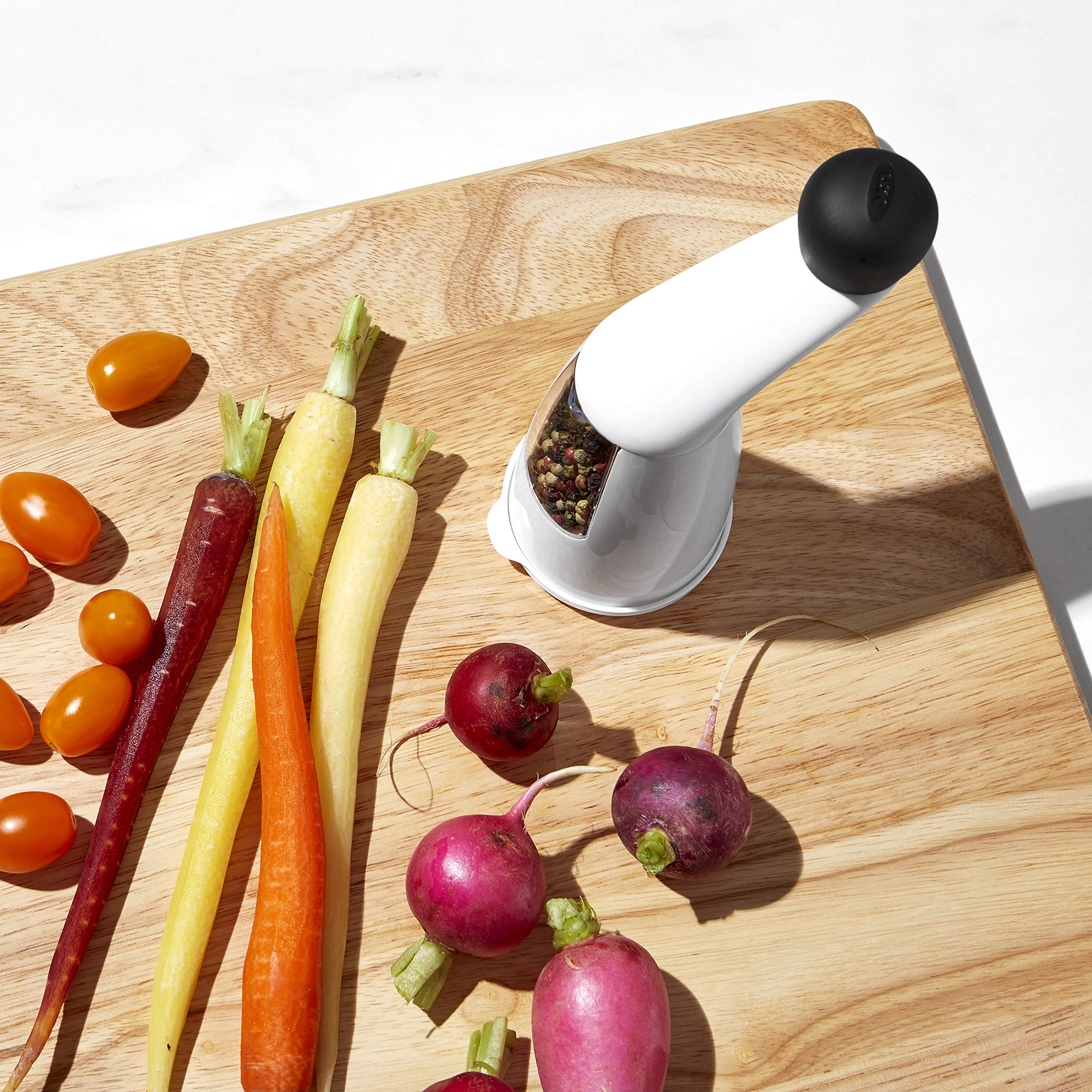 OXO Good Grips pepper mill featuring a non-slip arm for comfortable grinding