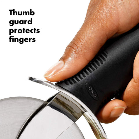OXO Good Grips pizza wheel dishwasher-safe feature for quick cleanup.