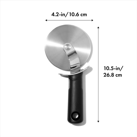 OXO Good Grips pizza wheel handle grip demonstrating non-slip comfort.
