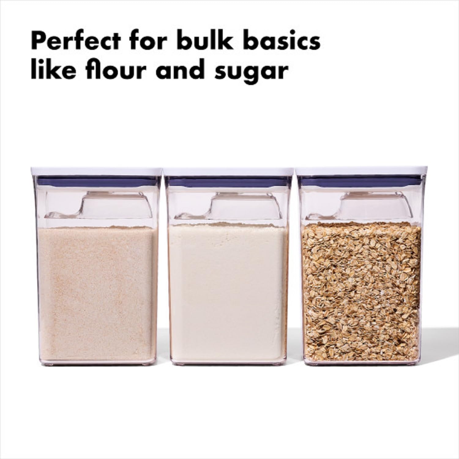 OXO Good Grips POP bulk flour storage keeps pantry organized and accessible.