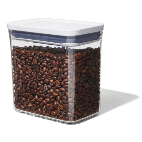 OXO Good Grips POP container with airtight seal keeps coffee fresh and flavorful.