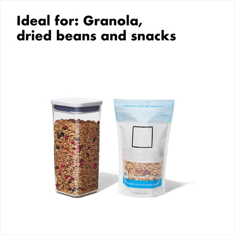 OXO POP fill line helps measure staples like cereal, flour, and granola easily.
