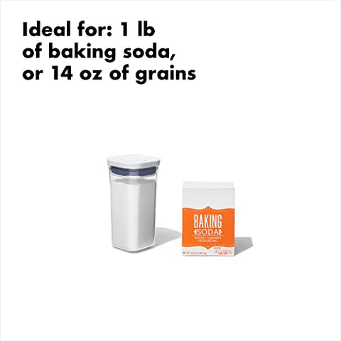 Curved corners on the POP mini container enable smooth dispensing.