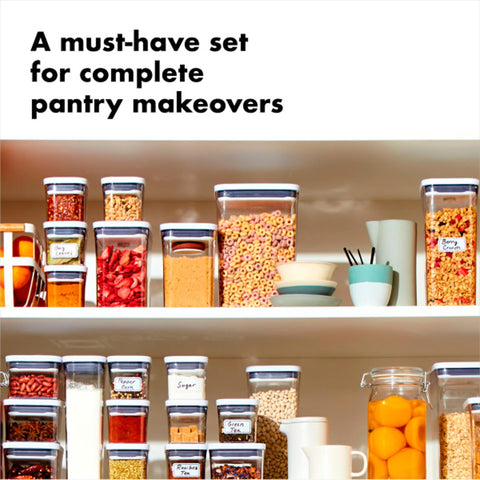 OXO Good Grips POP container set shows fill line for precise measuring during loading.