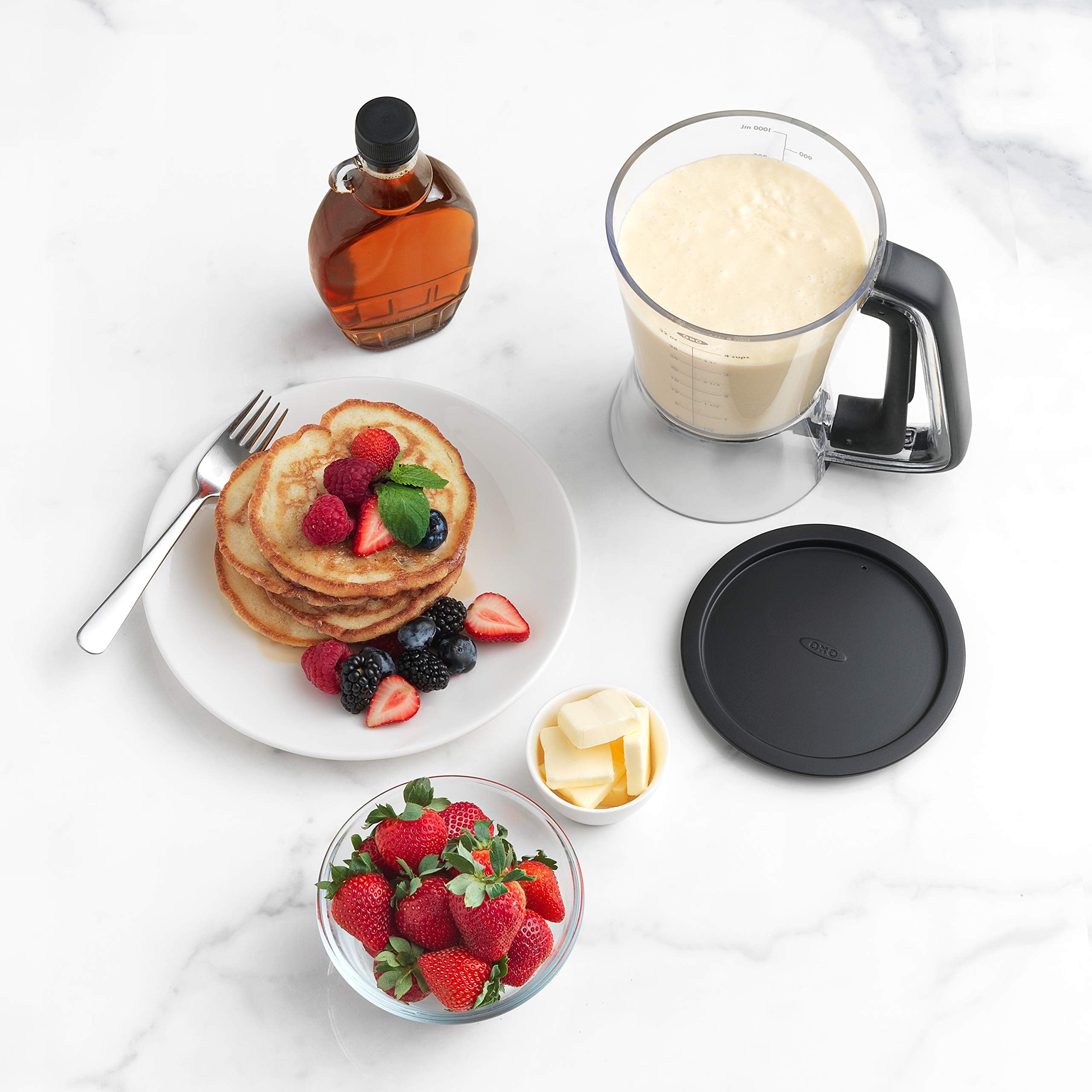 OXO Good Grips Precision Batter Dispenser, four-cup capacity for batch cooking.